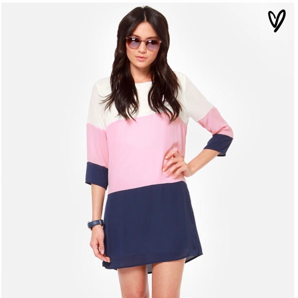 CITRUS GROVE PINK AND NAVY BLUE SHIFT DRESS